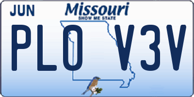 MO license plate PL0V3V