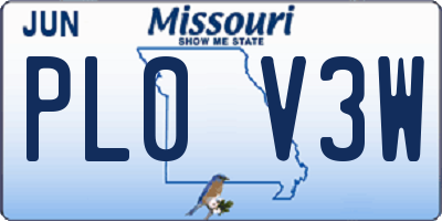MO license plate PL0V3W