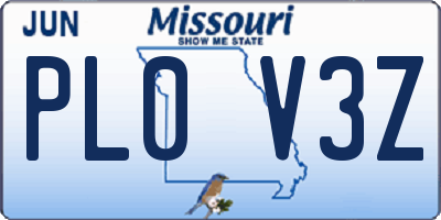 MO license plate PL0V3Z
