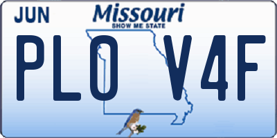 MO license plate PL0V4F