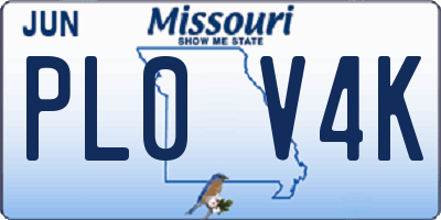 MO license plate PL0V4K