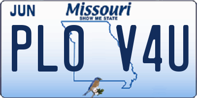MO license plate PL0V4U
