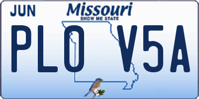 MO license plate PL0V5A
