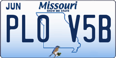 MO license plate PL0V5B