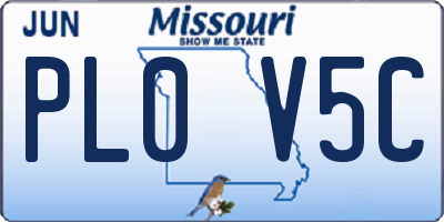 MO license plate PL0V5C