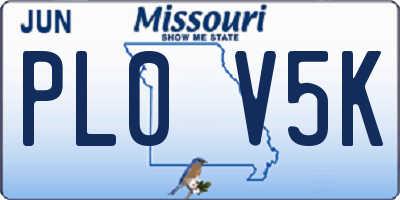 MO license plate PL0V5K