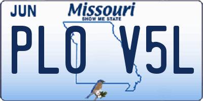 MO license plate PL0V5L