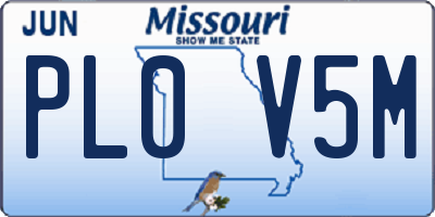 MO license plate PL0V5M
