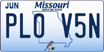 MO license plate PL0V5N