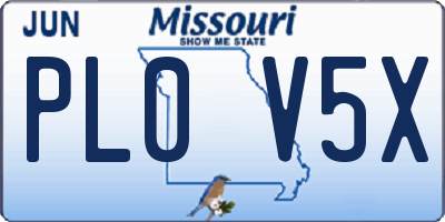 MO license plate PL0V5X