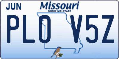 MO license plate PL0V5Z