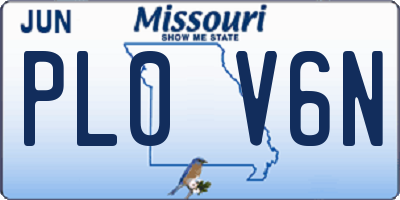 MO license plate PL0V6N