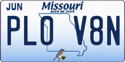 MO license plate PL0V8N