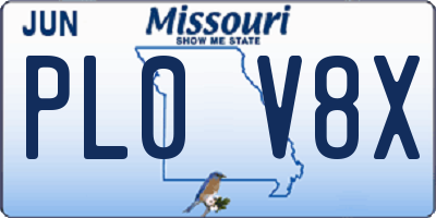 MO license plate PL0V8X