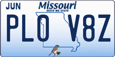 MO license plate PL0V8Z