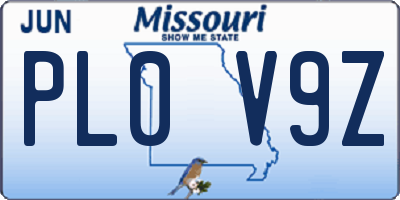 MO license plate PL0V9Z