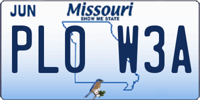 MO license plate PL0W3A