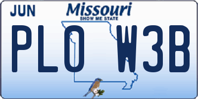 MO license plate PL0W3B