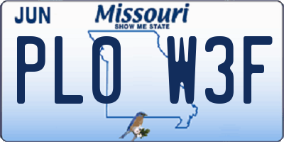MO license plate PL0W3F