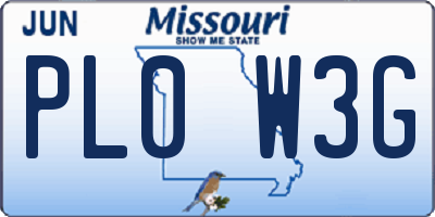 MO license plate PL0W3G