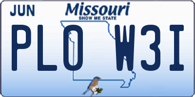 MO license plate PL0W3I