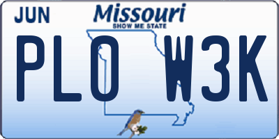 MO license plate PL0W3K