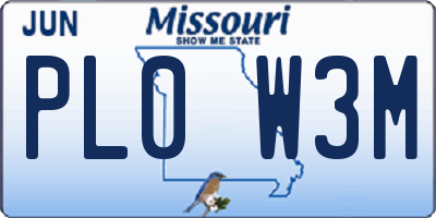 MO license plate PL0W3M
