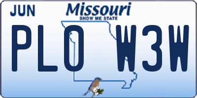 MO license plate PL0W3W