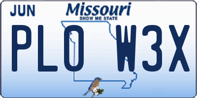 MO license plate PL0W3X