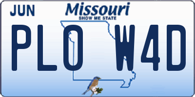MO license plate PL0W4D
