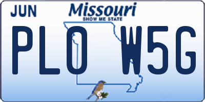 MO license plate PL0W5G