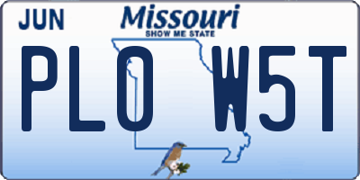MO license plate PL0W5T