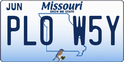 MO license plate PL0W5Y