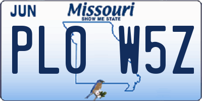 MO license plate PL0W5Z