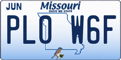 MO license plate PL0W6F