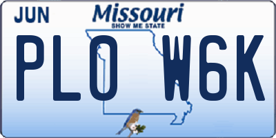 MO license plate PL0W6K
