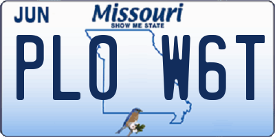 MO license plate PL0W6T