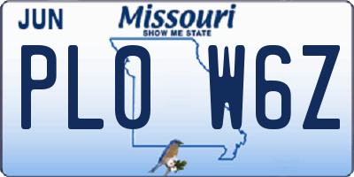 MO license plate PL0W6Z