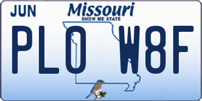 MO license plate PL0W8F