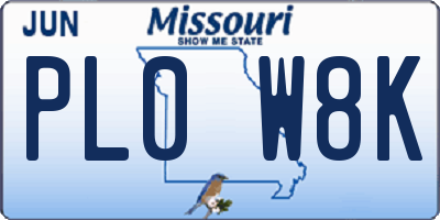 MO license plate PL0W8K
