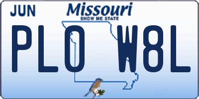 MO license plate PL0W8L