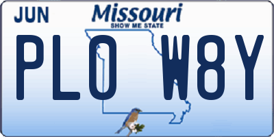 MO license plate PL0W8Y