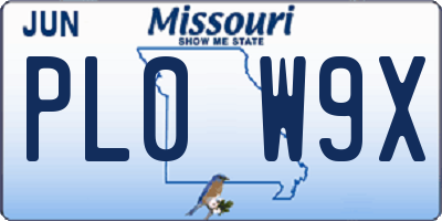 MO license plate PL0W9X