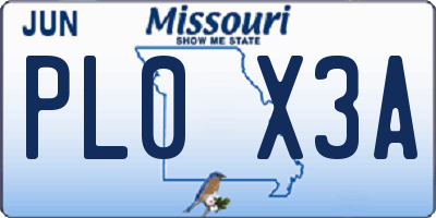 MO license plate PL0X3A