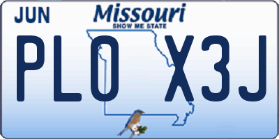 MO license plate PL0X3J