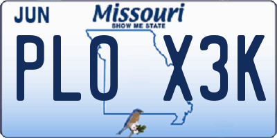 MO license plate PL0X3K