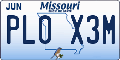 MO license plate PL0X3M