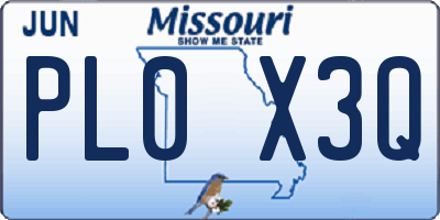 MO license plate PL0X3Q