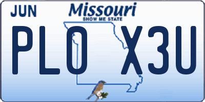 MO license plate PL0X3U