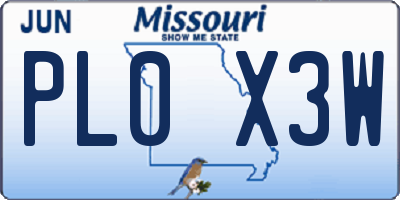 MO license plate PL0X3W